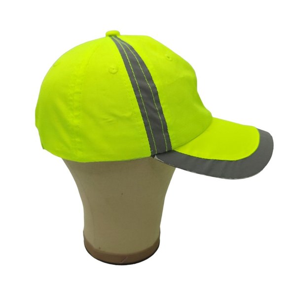 Auto Alley Neon Green Yellow Gray Trim Strapback Cap Trucker Reflective Hat - Picture 12 of 14
